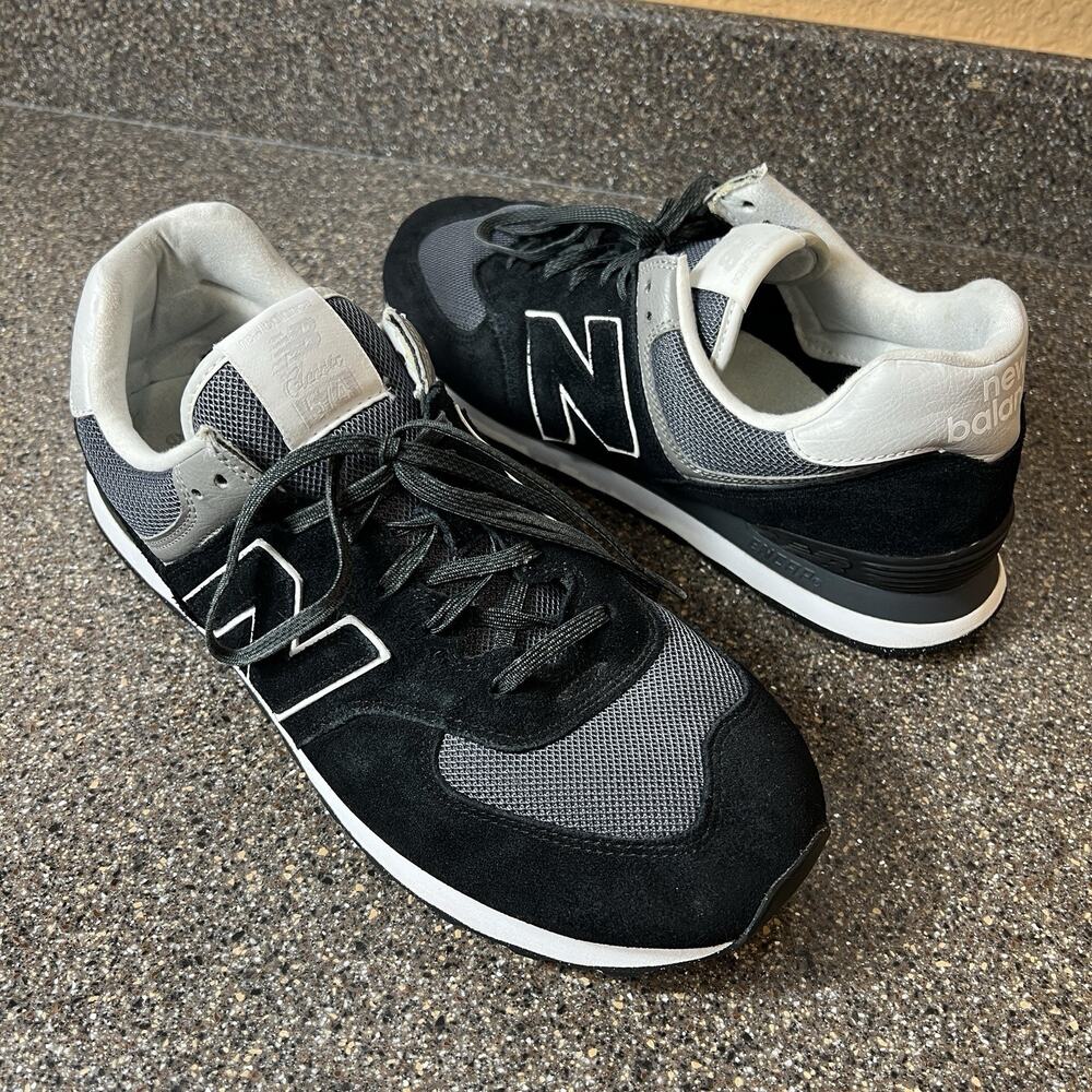 New Balance 574 Mens Sz 13 D Athletic Running Shoes Black Suede/Mesh Lace Up Low